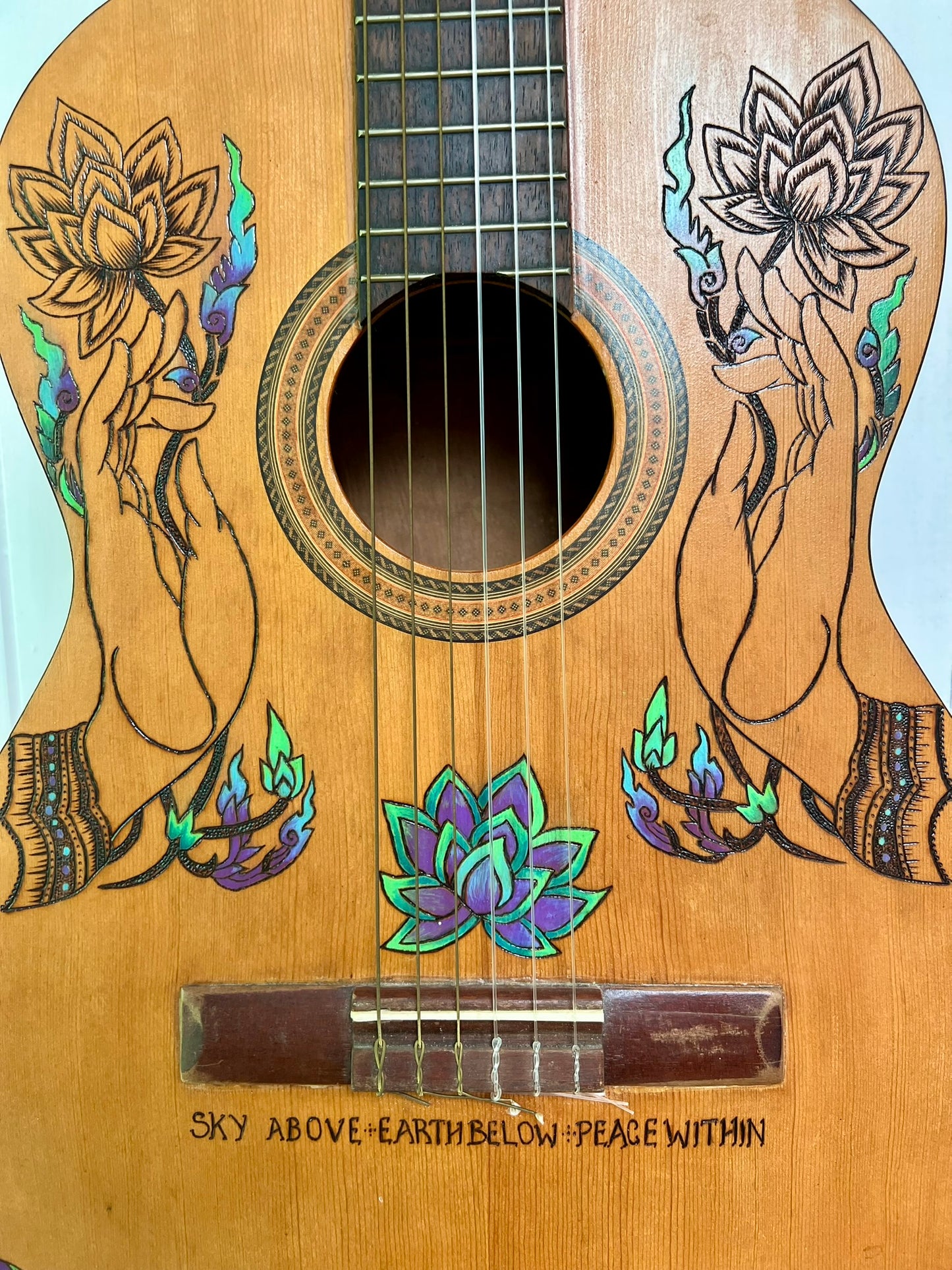 Go Your Own Way – Upcycled Guitar with Lotus Pyrography