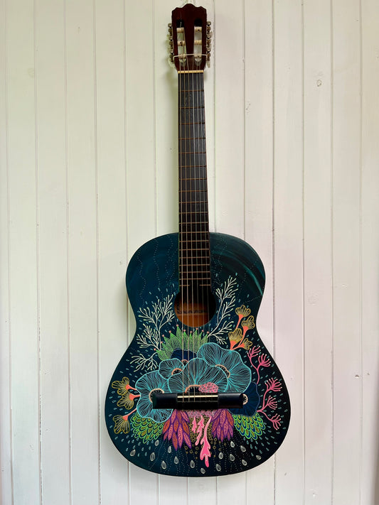 Dreams – Upcycled Guitar with Abstract Coral and Undersea Dreamscape Design