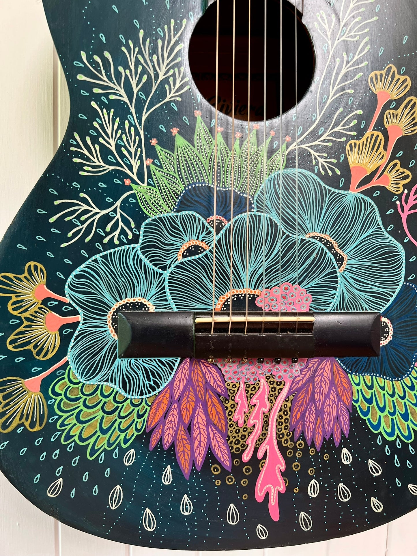 Dreams – Upcycled Guitar with Abstract Coral and Undersea Dreamscape Design